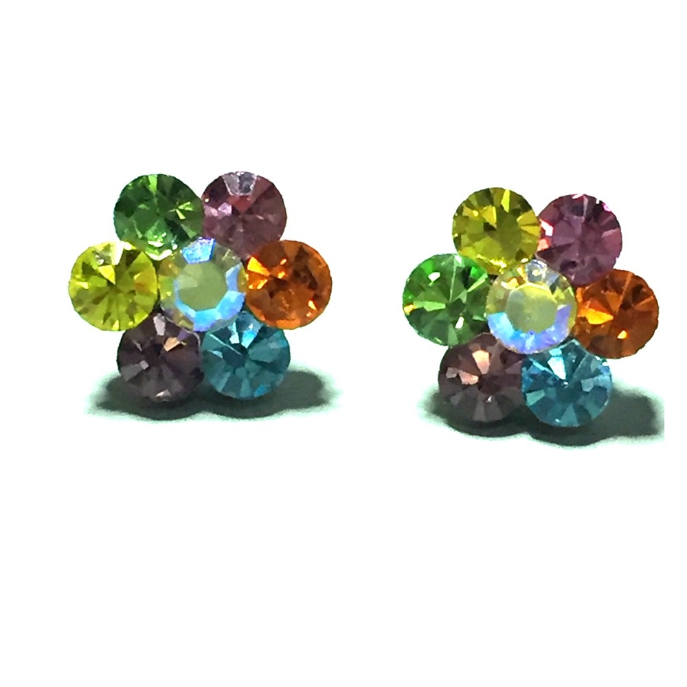 Multicolored flower sterling silver earrings